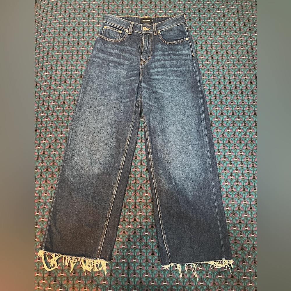 Frank and Oak Nina wide-leg jeans raw hem high waist dark blue size 26